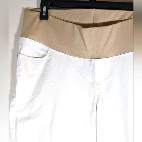 Ann Taylor LOFT White Underbelly Maturity Pull On Cotton Jeans W/Tan Waist - Picture 3 of 8